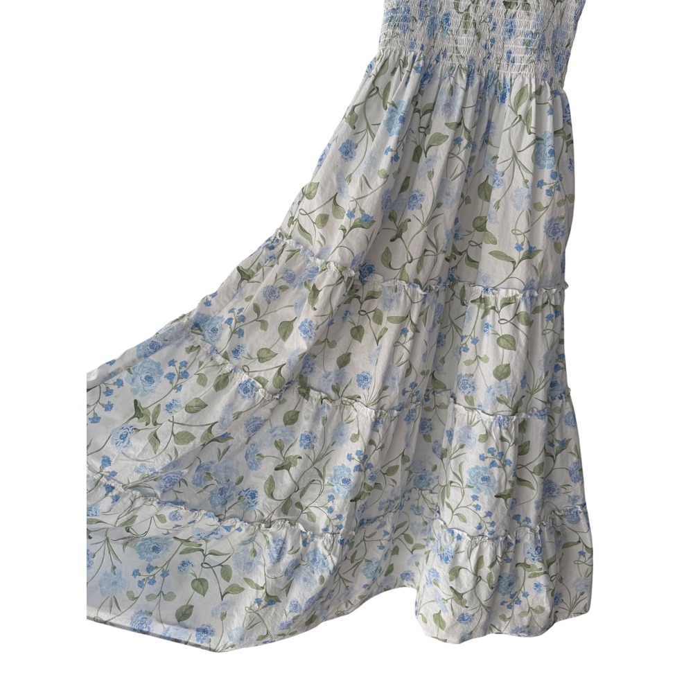 Hill House Home Ellie Nap Dress Blue Green Peony Bouquet Smocked Tiered XXXS - Picture 6 of 10